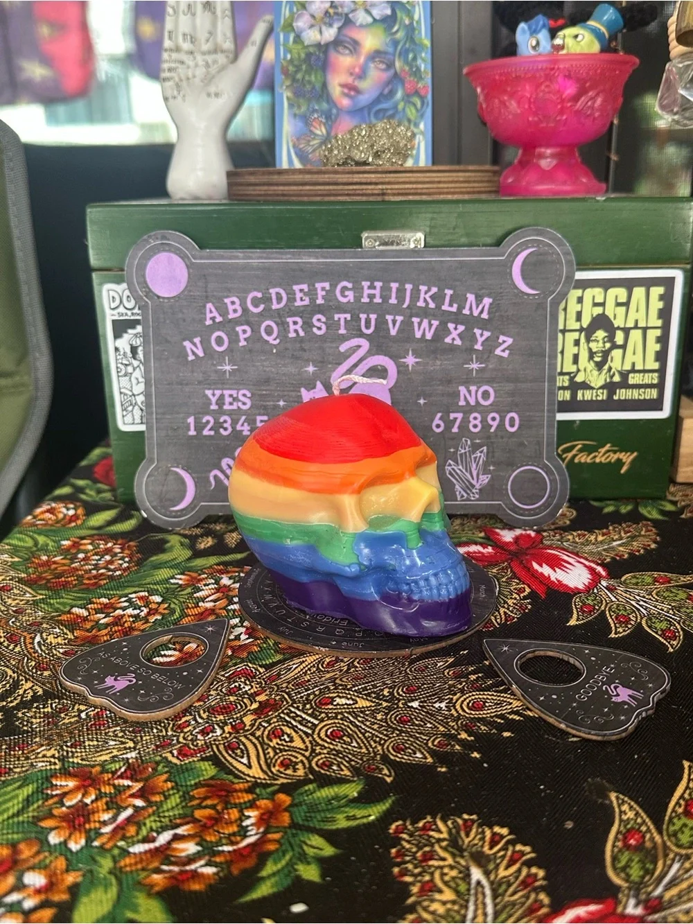 Rainbow Skull Candle